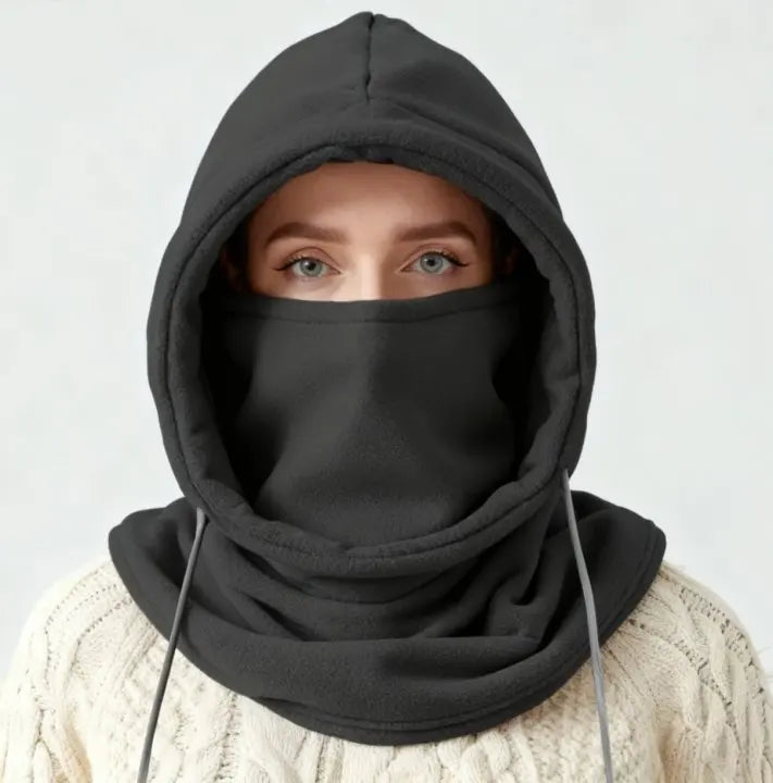 Unisex Winter Balaclava Knit Hood - Windproof Mask with Drawstring, Motorcycle Riding Headgea Warm Knitted Cap Cold Weather