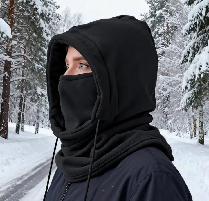 Unisex Winter Balaclava Knit Hood - Windproof Mask with Drawstring, Motorcycle Riding Headgea Warm Knitted Cap Cold Weather